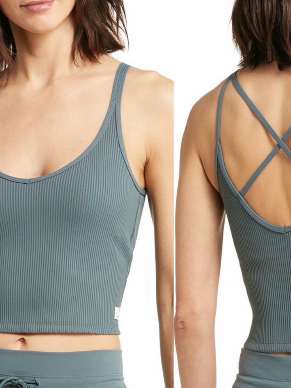 Ribbed Strappy Sports Crop Top in Slate blue